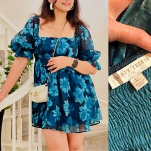 Thirty Thirty Teal Smocked Mini Dress-Size L- excellent condition